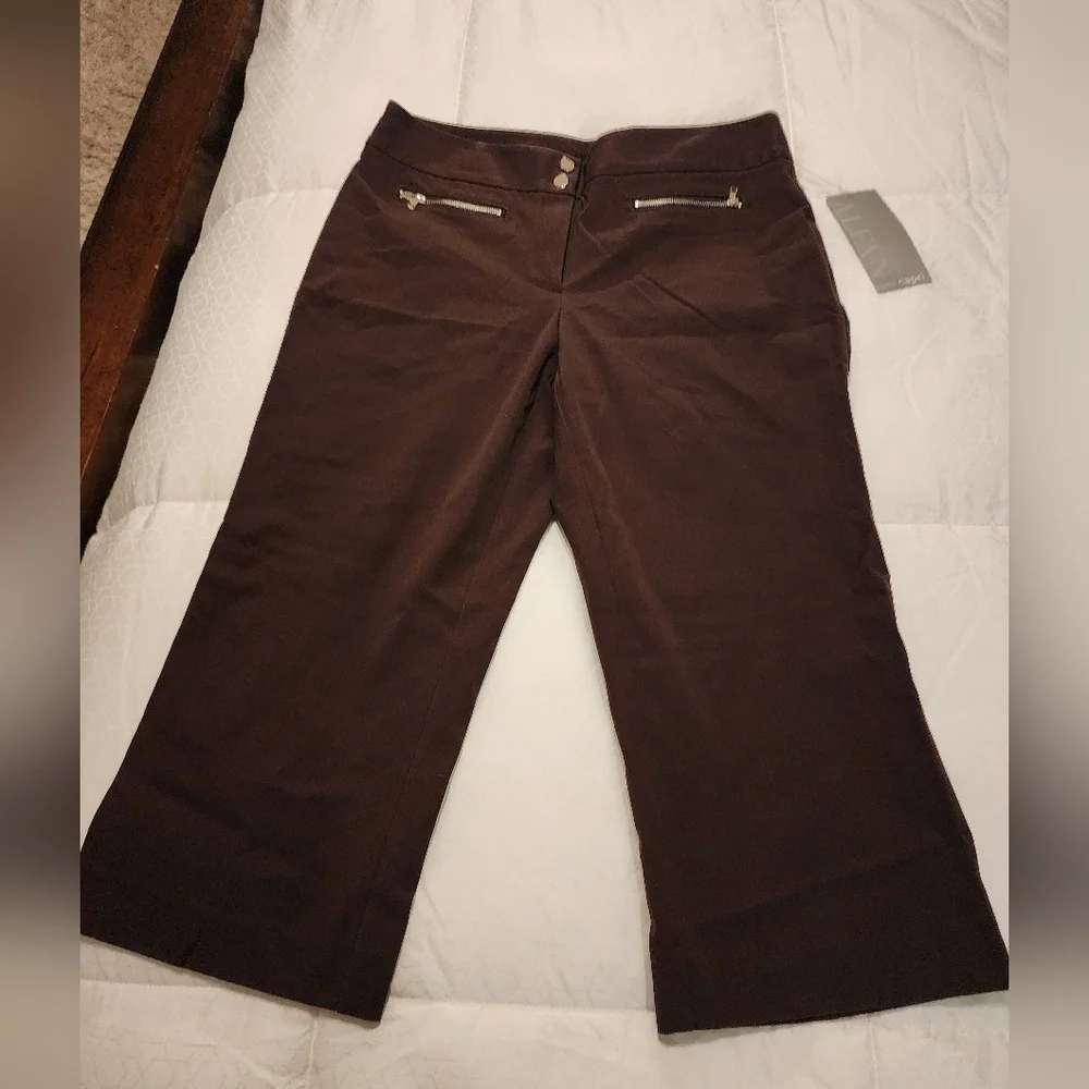 Alfani Womens Capri Pants Mid Rise Zipper Pockets Cotton Blend Brown Size 12P - Picture 1 of 6